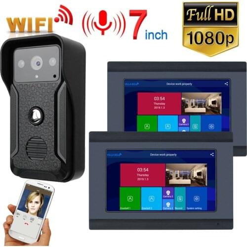 1080P 7 Inch Wireless/WIFI Smart IP Video Door phone Doorbell Intercom System with 3 Night Vision Monitor + 2 Camera