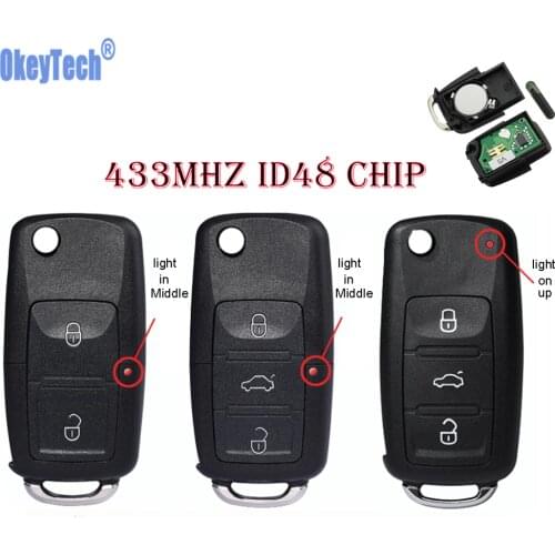 OkeyTech for VW-V W Volkswagen Caddy Jetta Beetle Polo Remote Car Key Switchblade Flip HU66 Knife 433Mhz ID48 Chip 2 3 Buttons