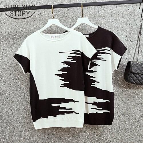 Large Size Womens Summer Short Sleeve Shirt Slightly Big Mm Ice Silk Knit Sweater Loose Fashion Age Reduction Bat Shirt 14332