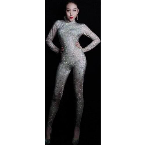 Women New Shining Full Rhinestones Shine Jumpsuit Party Outfit Female Shinny Rompers Stage Wear Dance Wear Nightclub Outfits