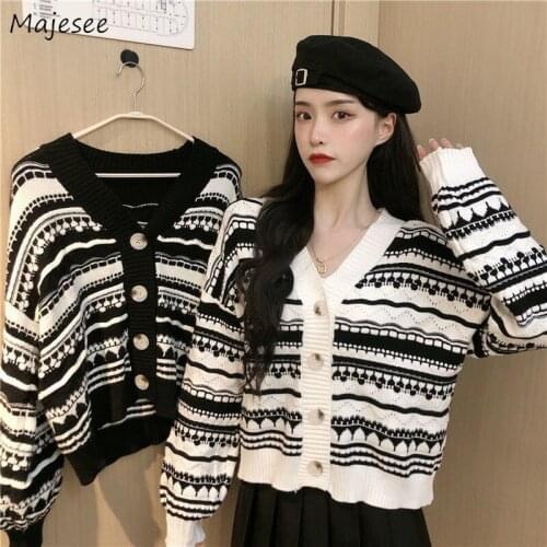 Cardigan Women Vintage Pattern Loose Female Knitting Warm Long Sleeve Spring Autumn Preppy Single Breasted England Style Mujer