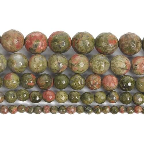 Faceted Natural Stone Beads Serpentine Round Loose Beads For Jewelry Making DIY Bracelets Earring Accessories 4/6/8/10/12MM