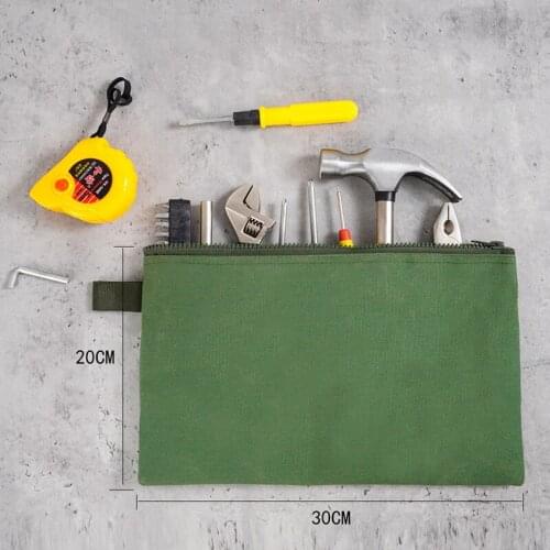 1pc Hardware Canvas Tool Bag Multi-Purpose Electrician Portable Storage Bag Wrench Screwdriver Hanging Tool Zipper Carrier Tote