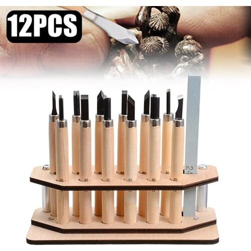 12Pcs Wood Carving Knife Carving Tools with Holder & Whetstone For Wood Cutters Chisel Knife Sculpture Woodworking Craft Tools