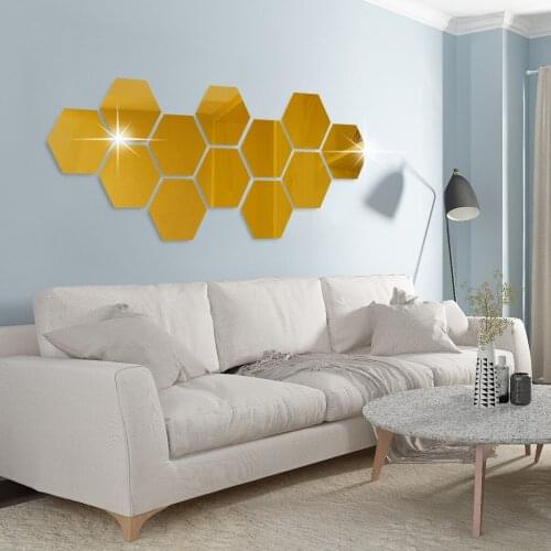 24Pcs Mirror Wall Decals Modern DIY Hexagon Mirror Wall Sticker For Living Room Bedroom Home Decor Art Wall Decals Drop ship