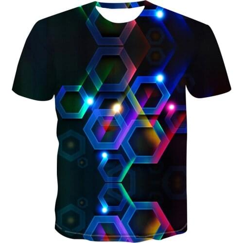 3D new simple fashion color geometry stack psychedelic creative design t-shirt for mens versatile cool unique print handsome