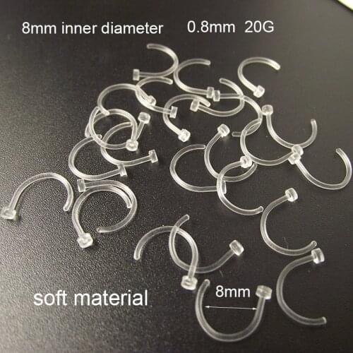 5 Pieces 20G Soft Clear Transparent Nostril Hoop Nose Ring Clip on Body Piercing Jewelry For Women