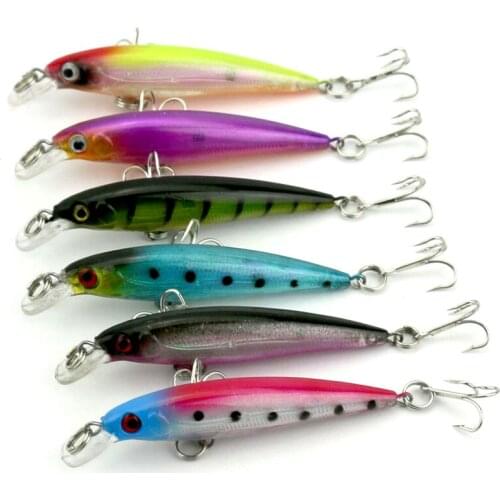 6pcs Minnow Fishing Lure Hard Artificial ABS Plastic Fishing Tackle With 3D Fish Eyes 6# Hooks Isca Bass SwimBait 8cm 6g