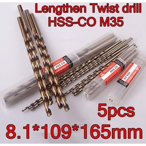 8.1*109*165mm 10pcs/set HSS CO5% M35 Containing cobalt longer twist drill Processing stainless steel and steel