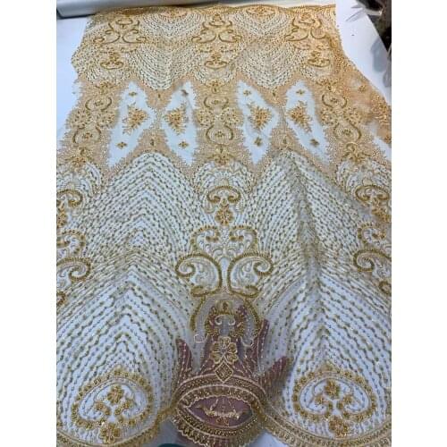 Handmade African Beaded Fabric 2021 High Quality Beaded Lace Fabric Nigeria Lace Fabric Wedding Sewing Fabric ZX4659