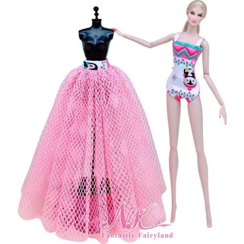 NK Doll Wedding Dress For Barbie Doll Accessories Fashion Lace 2 Items Pink Dress+ Swimsuit For 1/6 Dolls Outfit Toys 6X