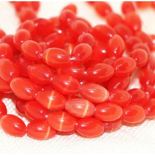 Charms New Fashion Red Opal Rice Beads 8*12mm Top Quality Cats Eyes Stone Factory Price High Grade Women Jewelry 14inch B1566