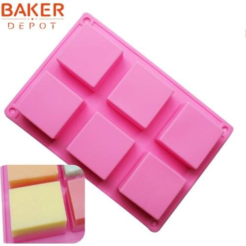 BAKER DEPOT silicone mold for soap resin square cake pastry bakeware 6 cavity pudding jello mould cake decoration tool