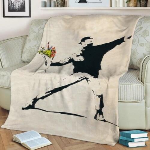 Banksy Street Art Flowers 3D Print Plush Blanket Throw On Sofa Home Decor Soft Warmth Washable Nap Blanket Dropshipping