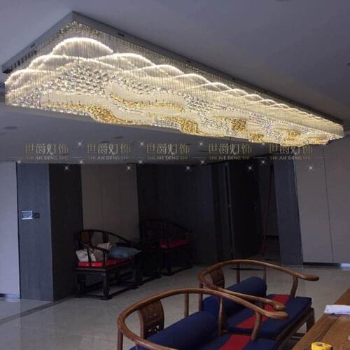Large hotel engineering crystal lamp rectangular hall lobby sales department style auspicious cloud ceiling lamp led lighting