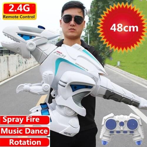 48CM Large Size Remote Control Robot RC Dinosaur Toy Can High Simulation Spray Fire Walking Dancing Singing Flash Lights Gifts