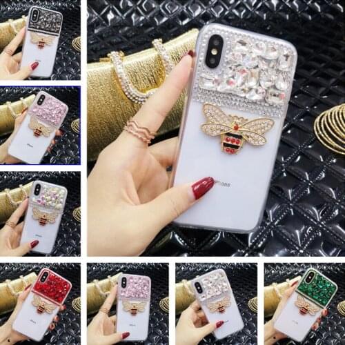 Luxury Gem Metal Bee Rhinestone Soft Phone Cases For SamsungS5 S6 S7 S8 S9 S10 PLUS Fashion Fundas For NOTE5 8 9Back Cover Coque