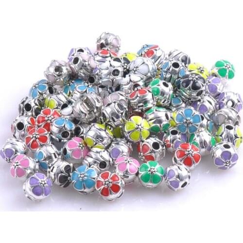 2018 New Clips Locks Silver Bead European Cherry Blossoms Stopper Flower Bead Charm Fit Bracelets & Bangles 10pcs DK-052