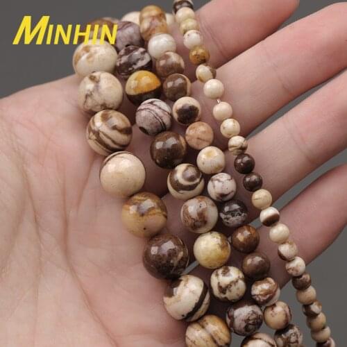 MINHIN Natural Stone Australia Zebra Jaspers Round Loose Beads For Jewelry Making 4/6/8/10mm Smooth Beads DIY Accessories