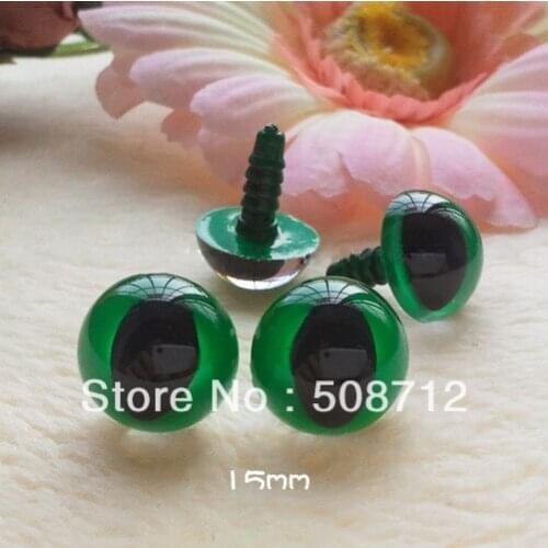 Fress ship!!! TDO0007 100pairs 15mm Green plastic teddy bear/toy eyes/cat eye /Dolls eyes + safety backs
