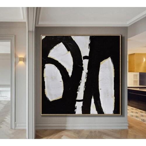 Black and White Abstract Painting Minimalist Art Modern Wall Art Decor Textured Painting on Canvas
