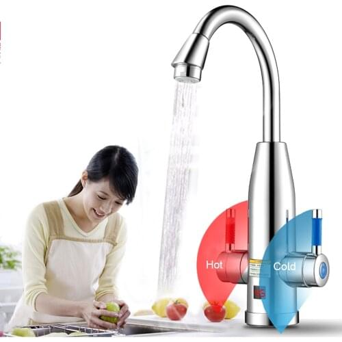 Kbxstart 3400W Instant Electric Faucet Double Handle Water Heater Tankless Hot Water Heating Tap Hot Cold Water Dual-use 220V
