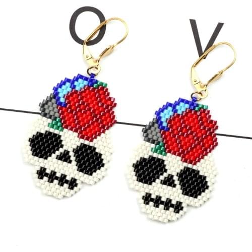 FAIRYWOO Big Skull Earrings Women Flower Jewelry For Lover Gifts Handmade Drop Earrings Accessories
