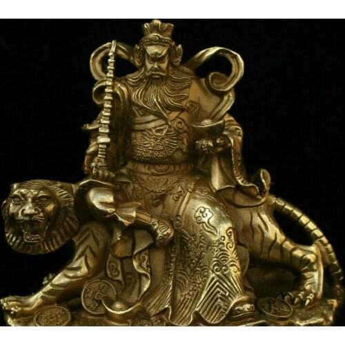 Chinese Fengshui Bronze Zhao Gongming ride Tiger Mammon Money Wealth God Statue