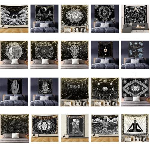 Large Tapestry White Black Sun Moon Skull Tapestries Wall Hanging Celestial Hippie Carpet Rugs Dorm Home Decor