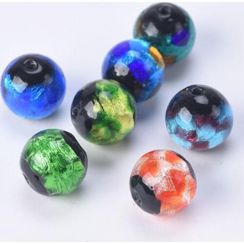 5pcs Round 12mm Foil Pattern Handmade Lampwork Glass Loose Beads for Jewelry Making DIY Crafts Findings