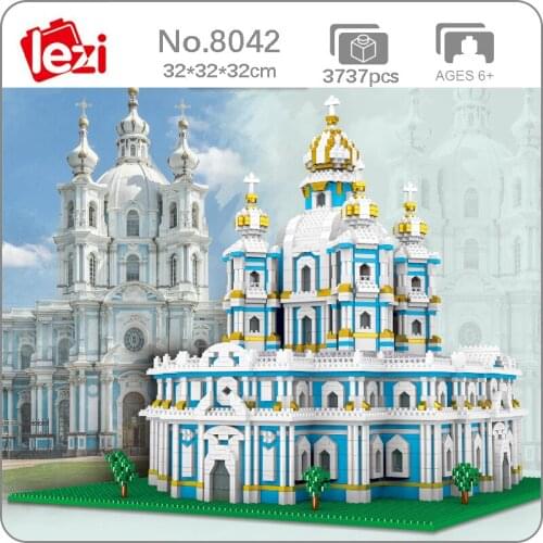 Lezi 8042 World Architecture Smolny Monastery Church 3D Model DIY Mini Diamond Blocks Bricks Building Toy for Children no Box