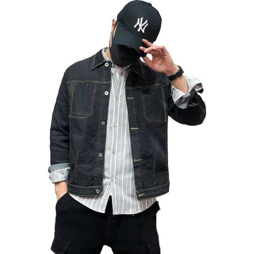 Mens Denim Jacket New 2020 New Korean Casual Loose Lapel Single-Breasted Denim Mens Black Top Mens solid color denim jacket
