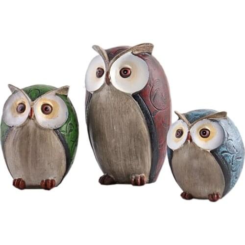 Set of 3 pieces Resin Owls Living Room Shopping Mall Decoration Art Craft Loft Furnish Birthday Gift Toy Owls