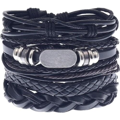 Set Leather Bracelet Punk Bracelet Men Leather Wristband Bracelet Men Braided Fashion Luxury Vintage Pulsera Hombre Men Gifts