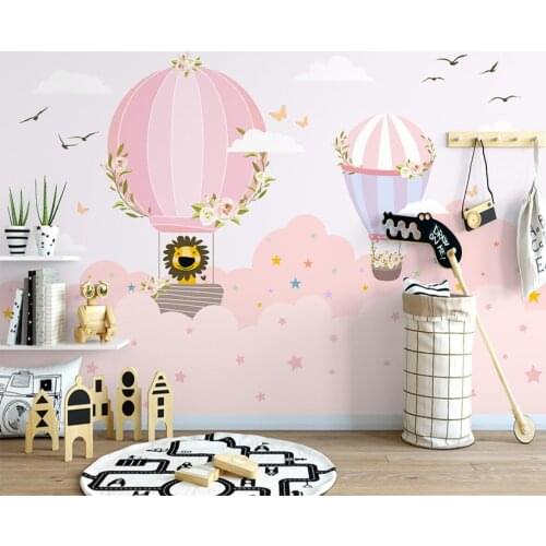 Custom Mural Wallpaper For Walls 3D Background Hand drawn cartoon clouds hot air balloon small animal childrens room Home Decor