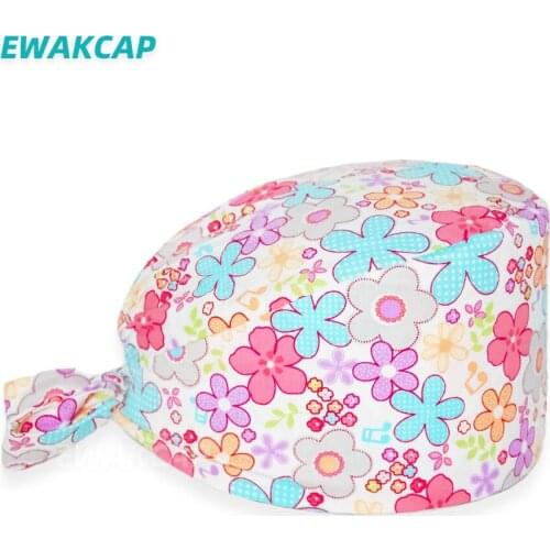 New Surgicals Caps Working Floarl Print Sweatband Lab Beauty Salon Hats Nurses Dental Women Uniform Accessories Scrub Cap Unisex