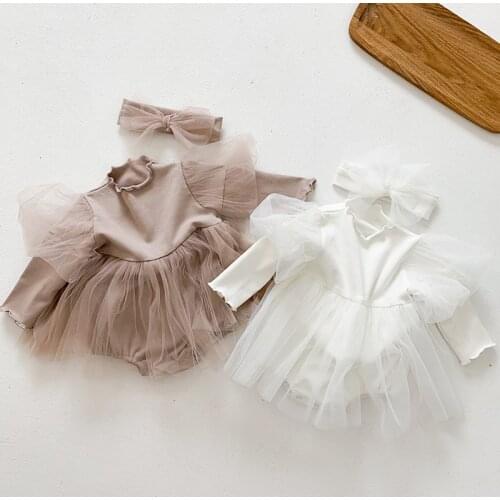 2021 New Baby Bodysuits Mesh Skirt Style Toddler One Piece Girls Clothes