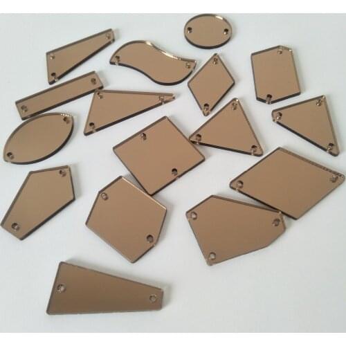 New Arrive Sew On Neon Yellow Acrylic Mirror Diamante Rhinestone Crystal Flat Back Mirror Beads With Hole For DIY Wedding Dress