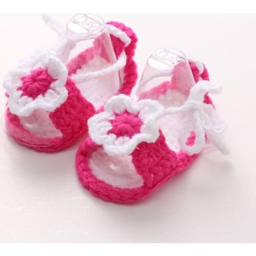 Newborn Baby Girls Crib Shoes Infant Kid Handmade Crochet Flower Shoes Knitted Toddler Kids Shoes