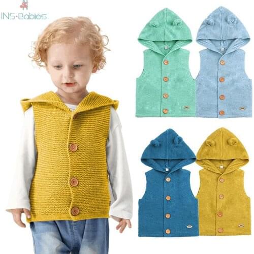 Baby Girl Clothes Winter Kids Vest sleeveless coats for boy 6 candy colors Knitted with ear vests for girls 6m-24m boy clothing