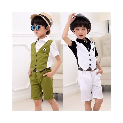 3-8 years wedding childrens day dress summer new boy knitted short sleeve + shorts vest boy small suit version