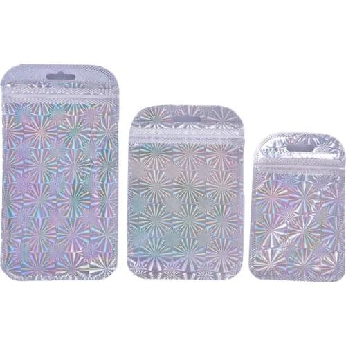 Flat Zip Lock Bath Salt Cosmetic Bag One Side Clear Holographic Laser Mini Aluminum Foil Zip Lock Bags Thick