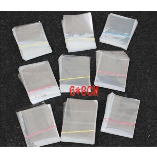 1000PCS 6x8cm opp transparent clear self adhesive seal plastic bags for necklace/jewelry/gift/Headbands diy small packing bag pe