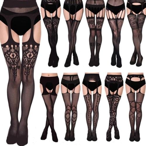 Sexy Pantyhose Crotchless Fishnet Stockings Black Tights Sexy Lingerie Bodysuit Elastic Stretch Charming Stockings Sexy Costumes