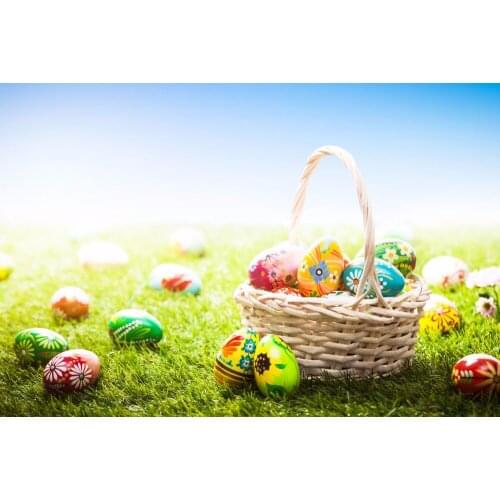 VinylBDS Easter Baby Photo Background Photography Backdrop Green Grassland Eggs Photography Backdrops Baby Background