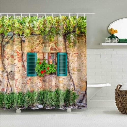 Old Wall Wooden Windows Vines Leaf Flower Shower Curtain European Garden Rural Scenery Bathroom Decor Waterproof Fabric Curtains