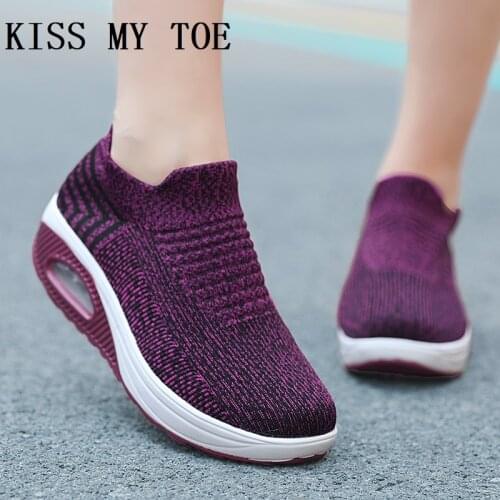 2021 Casual Socks Mesh Breathable Swing Wedges Women Shoes Sneakers Height Increasing Chaussure Femme Platform Ladies Trainers