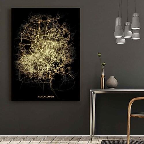 Famous City Lights And Heat Black Gold Night View Traffic Road Canvas Decoration Painting Poster Interior Personality Decoration