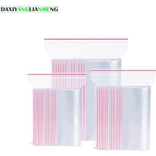 100pcs/lot thickness 12C=0.12mm, sizes=7x35cm~20x20cm Plastic transparant PE zipper Zipper lock reclosable valve packing bags