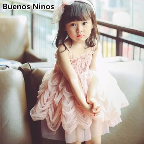 2019 Summer Condole Belt Tutu Dresses For Children Girls Halter Tulle Dresses Princess Cake Dresses With Wrinkles Solid Color
